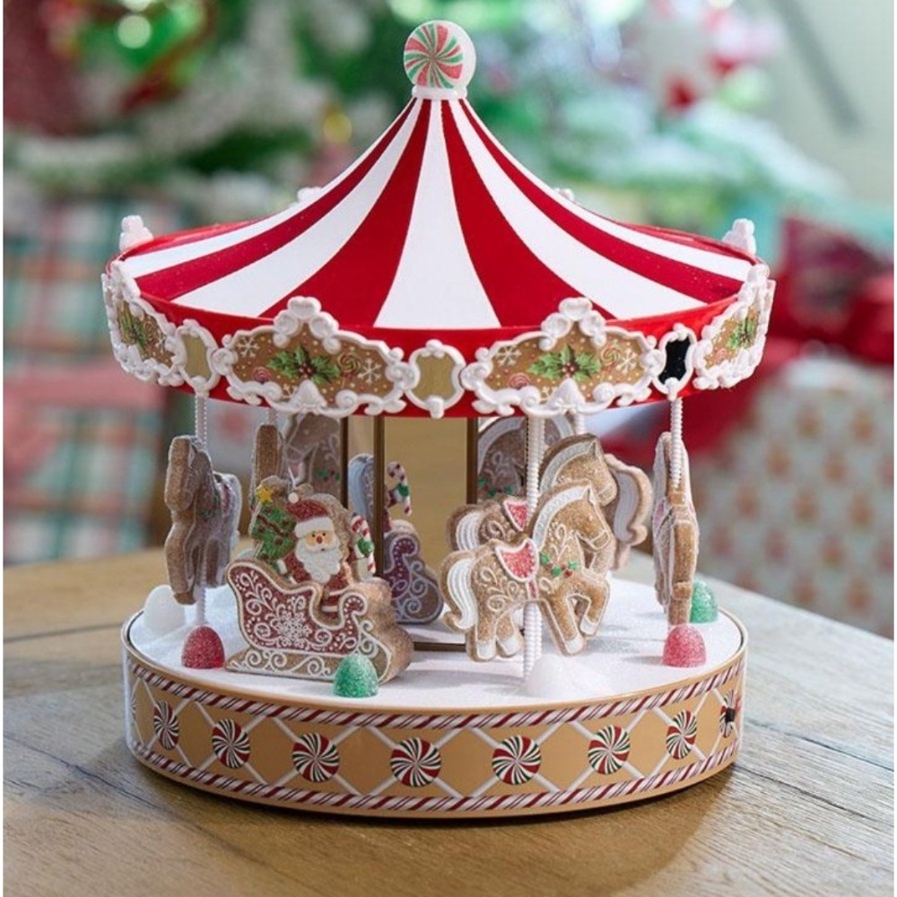 Cracker Barrel Gingerbread Carousel Spinning Christmas Centerpiece Holiday Decor